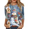 Women's Fashionable Casual Three Quarter Sleeve Christmas Printed Collar Pullover Top
