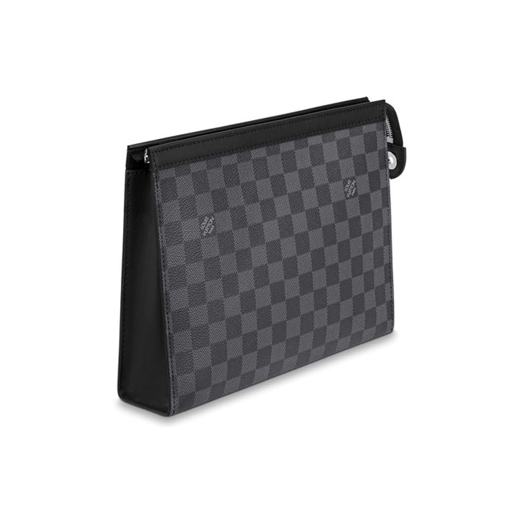 Louis Vuitton Pochette Voyage MM Black Damier Graphite Canvas Men Pouches N41696