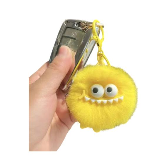 Monster-Inspired Plush Keychain Soft Fuzzy Fur Ball with Big Eyes & Teeth Eye-catching Bag Charm for Keys Backpacks Fun Gift for Teens & Adults