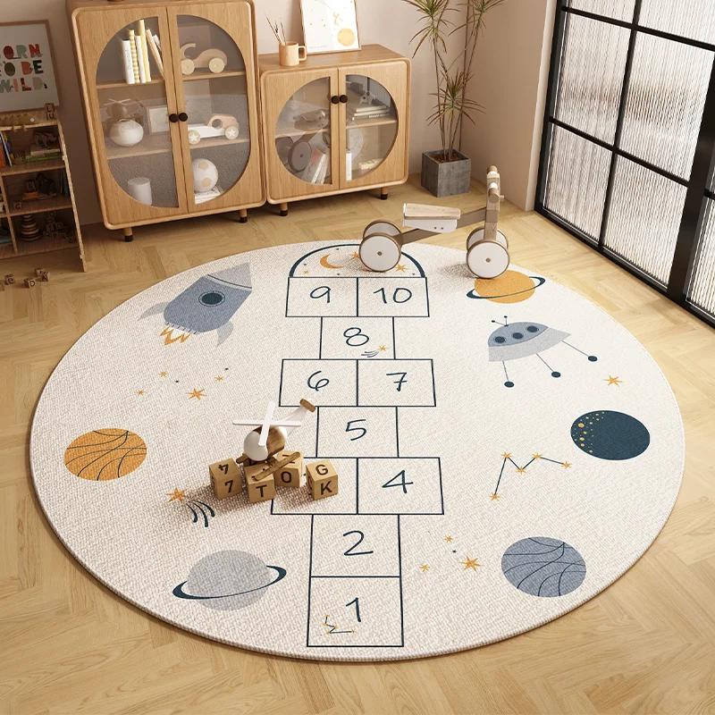 

Soft Round Children Carpet Cartoon Game Mats Non Slip Bedroom Rug for Kids Playroom Home Decoration Living Room Floor Mat Diameter 100cm