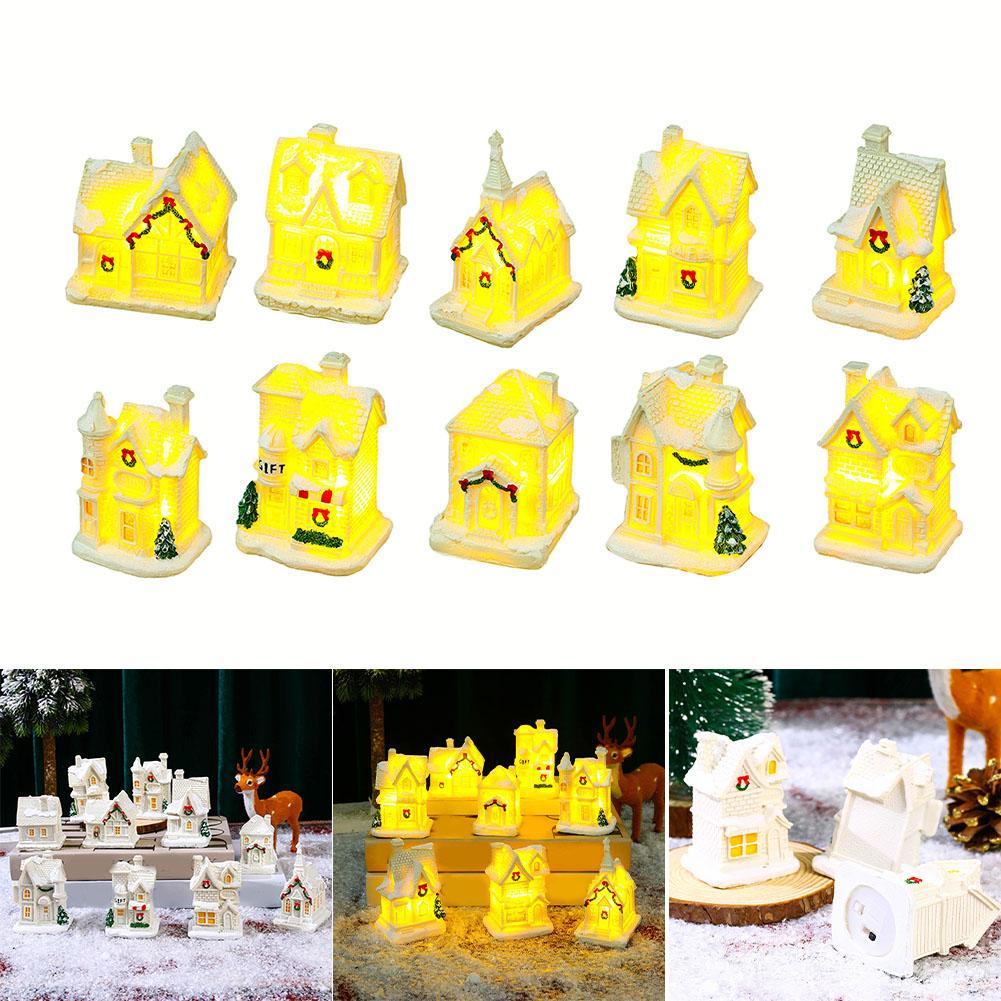 Christmas Decoration Luminous Resin Small House Mini Landscape Small Ornaments Christmas Presents Xmas Baubles Ornaments