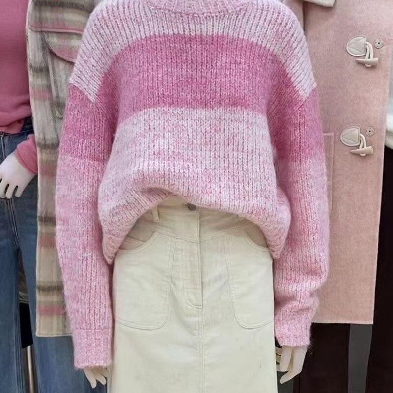 

Сутулый свитер Пуловер Женщины Свободная верхняя одежда 2022 Ранняя осень Новая маленькая зеленая широкая полоса Вязаный свитер Пуловер Женский топ