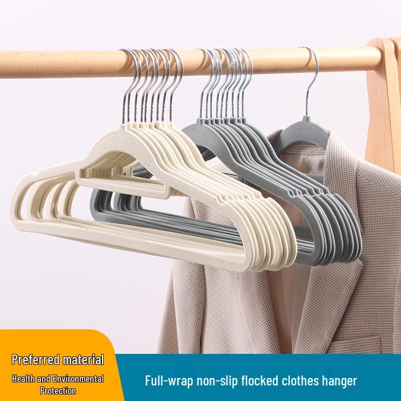 Non-Slip Thickened Flocked Clothes Hanger - Seamless, No Shoulder Marks, Multi-functional Household Hanger for Adults