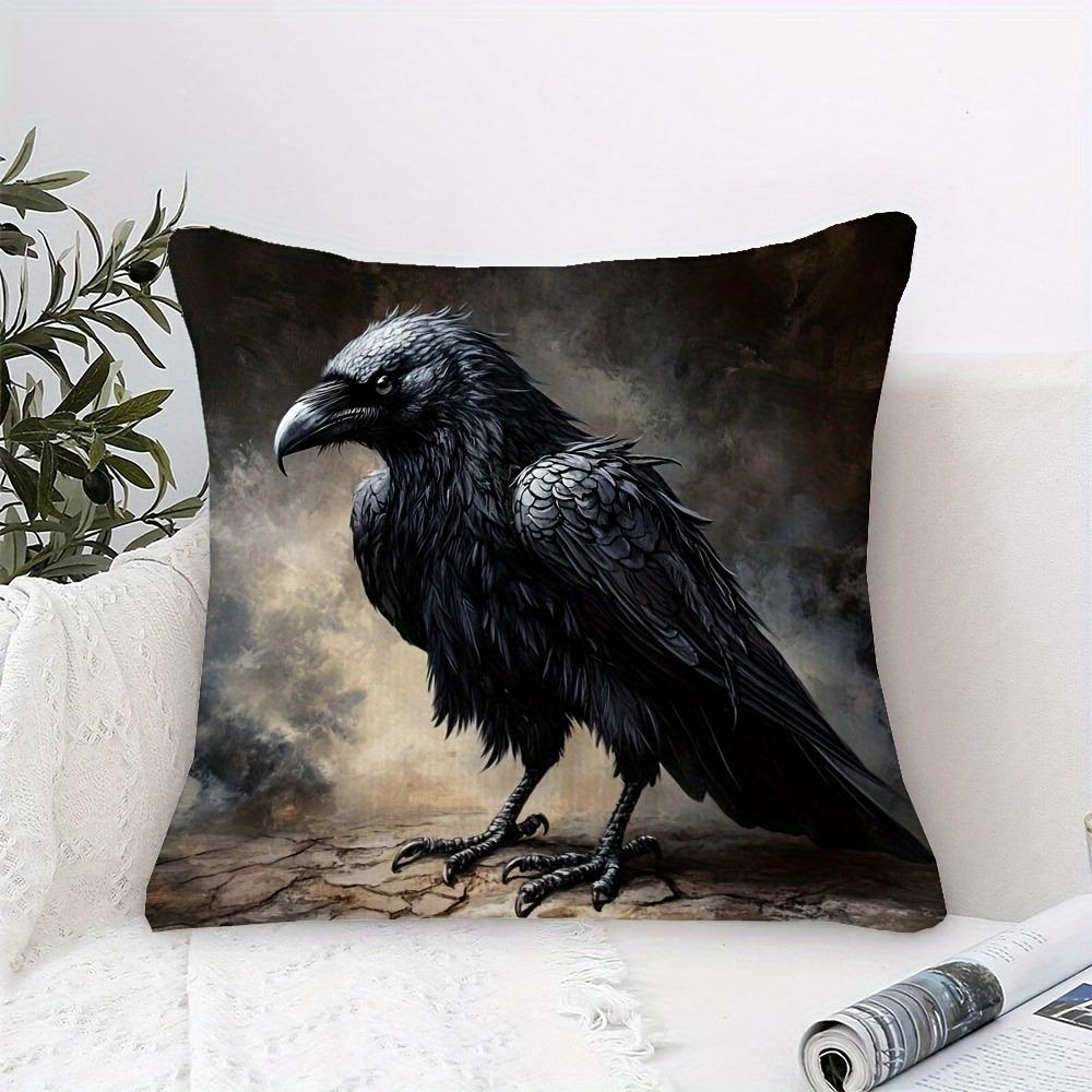 1 Piece 18x18 Inch Super Soft Short Plush Pillowcase - Black Crow Oil Painting Print