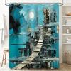 Modern Blue Abstract Art Print Shower Curtain for Bathroom Decor Customizable Size Water-Resistant Fabric 3D Home Decoration in