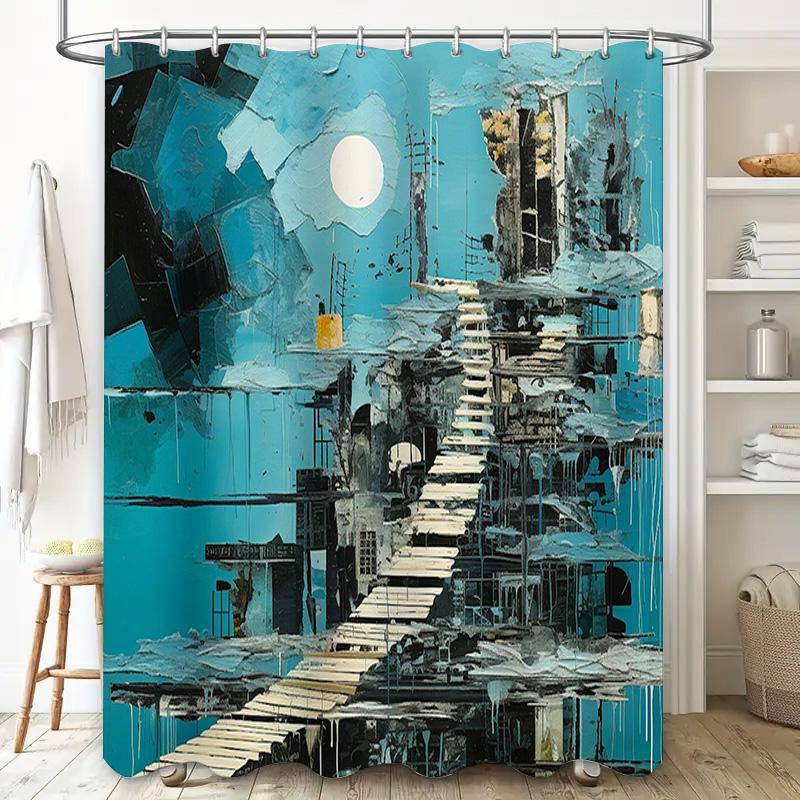 Modern Blue Abstract Art Print Shower Curtain for Bathroom Decor Customizable Size Water-Resistant Fabric 3D Home Decoration in