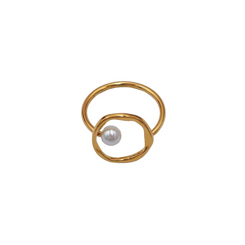 Anello Geometrico in Acciaio al Titanio Oro 14K Perla Personalità Anello alla Moda Gioielli Per Ragazze