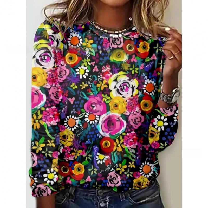 Popular Style Printed Long Sleeve T-shirt Floral Print Women's Clothing