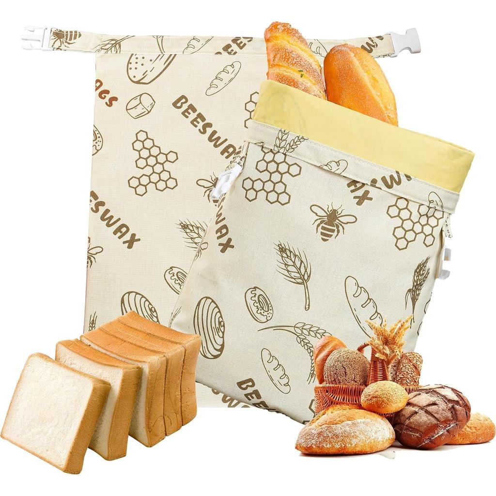 Bread Bag for Sourdough, Reusable Beeswax Bread Bags, 12x17 In for Homemade Bread, Cotton Linen Food Storage Bag, 2 Pcs