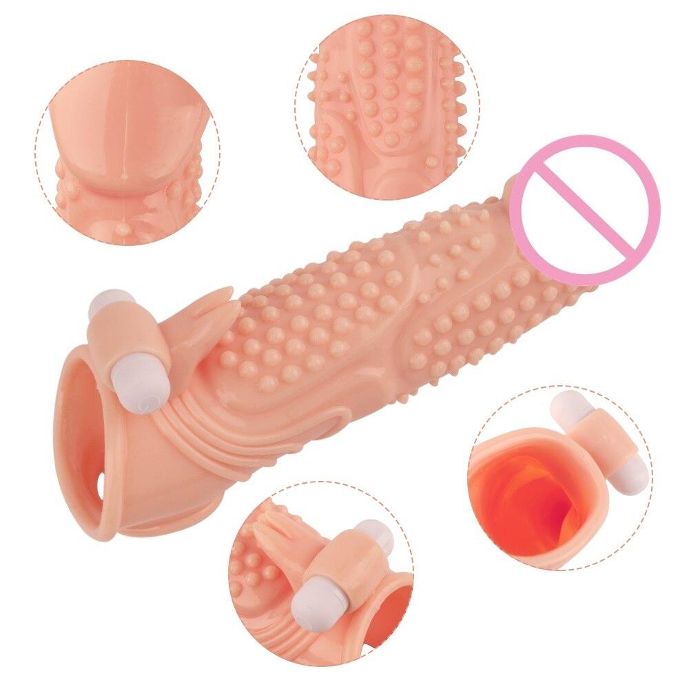 Vibrating Penis Enlargement Condoms Reusable Extender Sleeve   Delayed Ejaculation Sex Toys For Men Adults Products