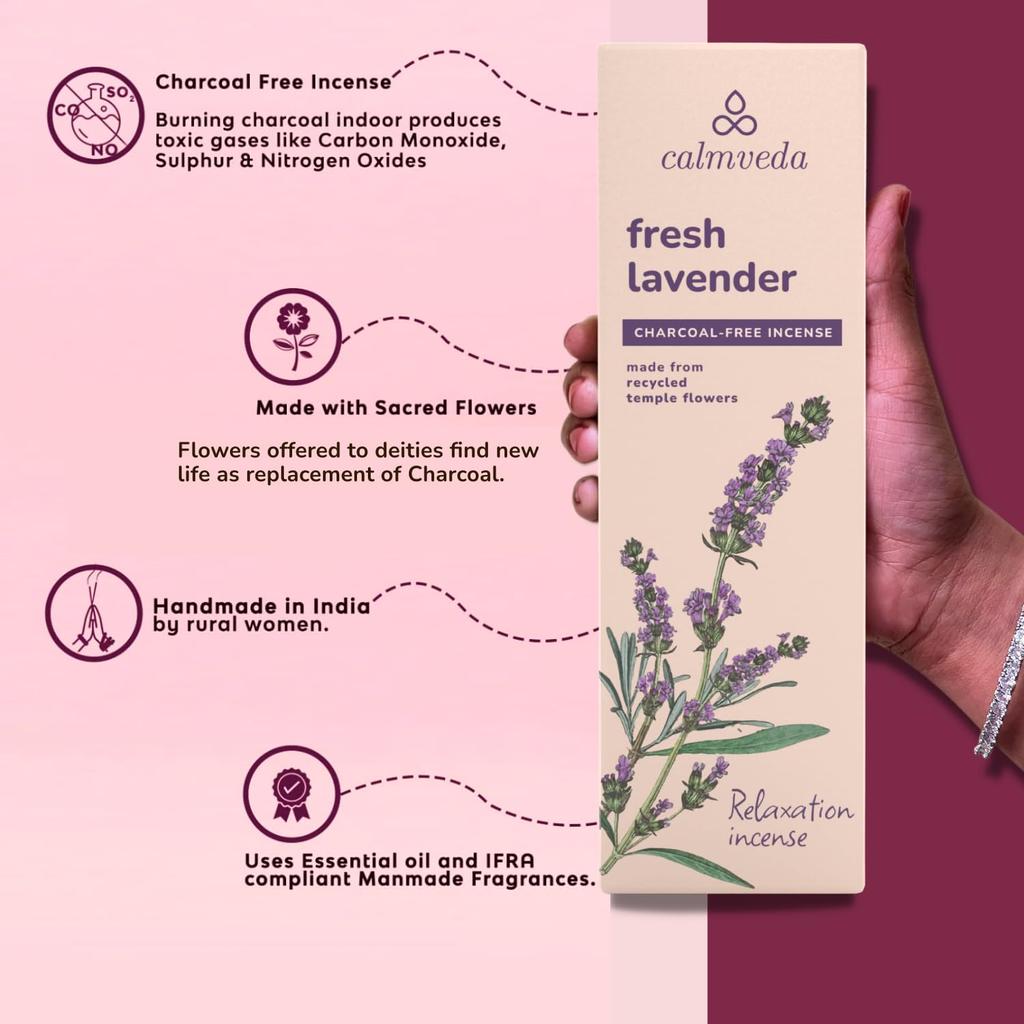 Fresh Lavender Incense for Calming - 80 Charcoal Free Incense Sticks