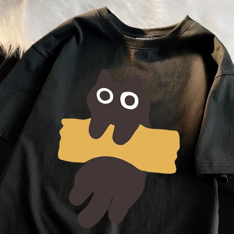Cat Print Short Sleeve Tshirts for Women cartoon Tshirts Round Neck Japanese Style soft streetwear casual summer Tshirts