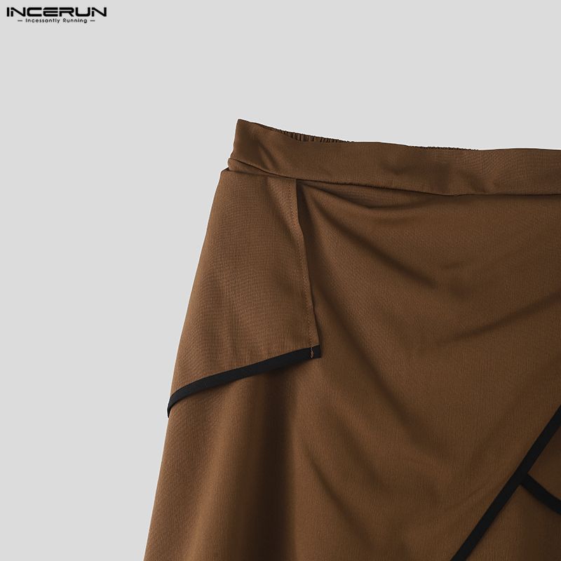 INCERUN Men Back Elastic Waist Ruffled Layers Casual Long Harem Pants Trousers