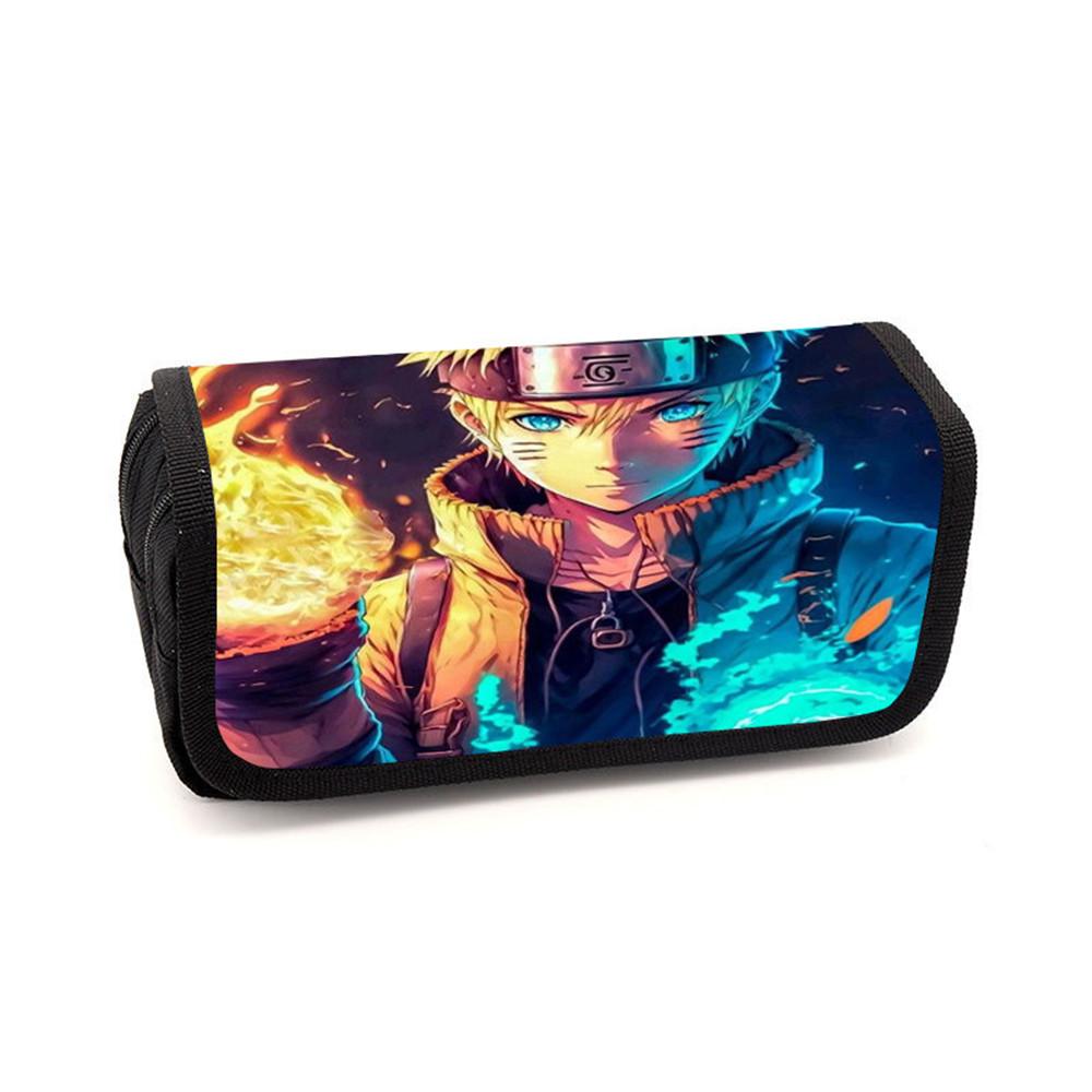 NARUTO Cartoon Pencil Box Double Layer Flip Pen Case Lightweight Stationery for Boys & Girls Ages 6-10 Kids School Daily Use