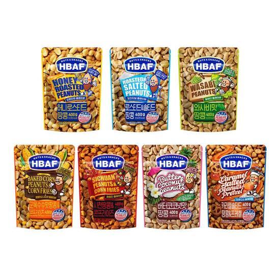 HBAF seasoning peanuts 400g, choose 7 types (honey roasted, salted, wasabi, Szechuan, corn, caramel, butter coconut), Korean snacks