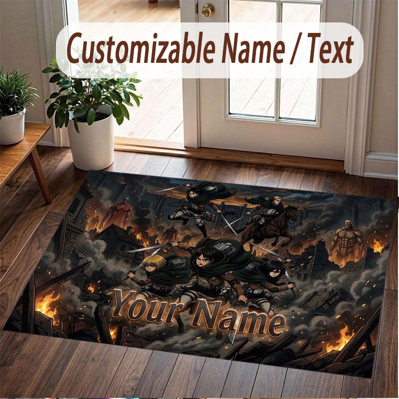 Custom Name Crystal Velvet Rug,Attack on Titan Comfortable Anti Slip Floor Mat For Room Decoration