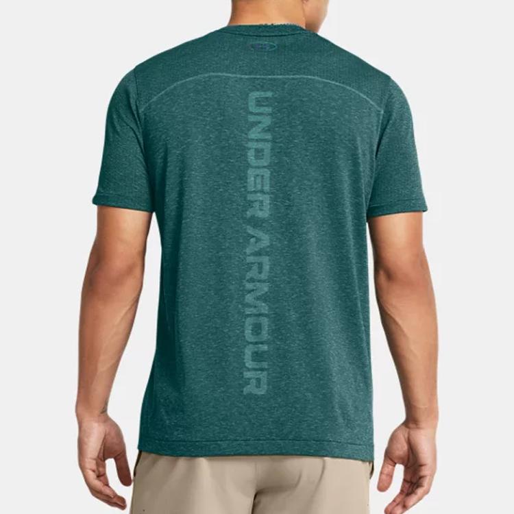 Under Armour Letter Logo Print Crew Neck Short Sleeve T-Shirt Men Tops Ocean-Green 1382799-449
