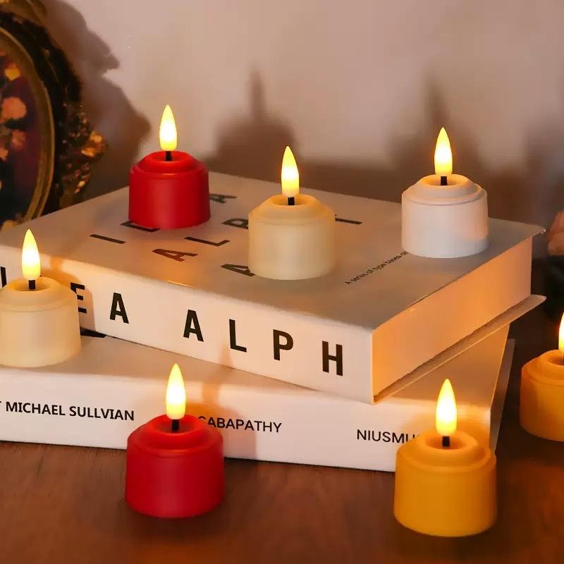 6 In1 USB Rechargeable Tealight Remote Control w/Timer Led Flameless Candles 3D Wick Flickering Halloween Wedding Votive Candle