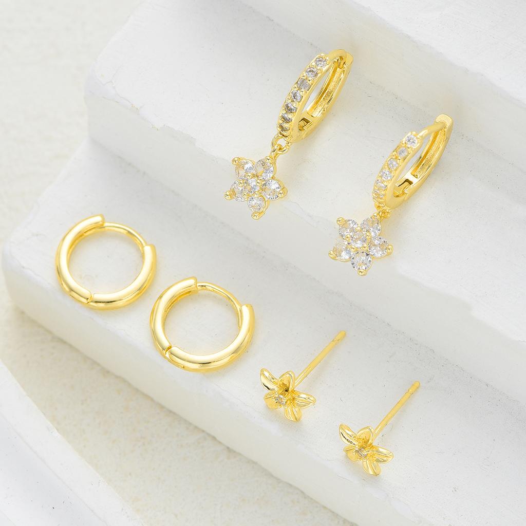 17KM 6 Piece Flower Zircon Copper Earrings Set Fashion Jewelry Women Trendy Shiny Daily Party Accessory Decorative Gift Idea For Her