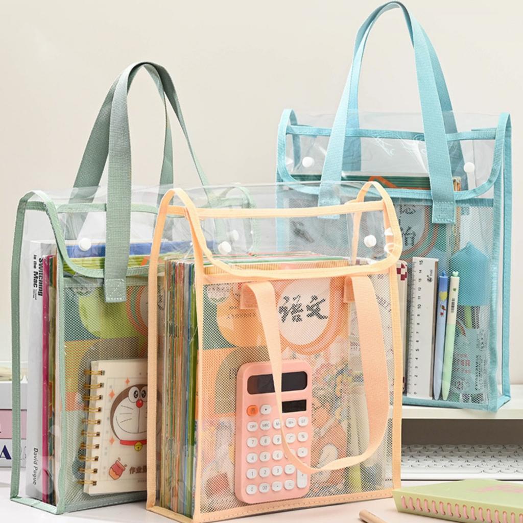 Large-capacity Portable Transparent Waterproof Handheld File Folder, Retractable File Storage Bag, PVC Self-adhesive File