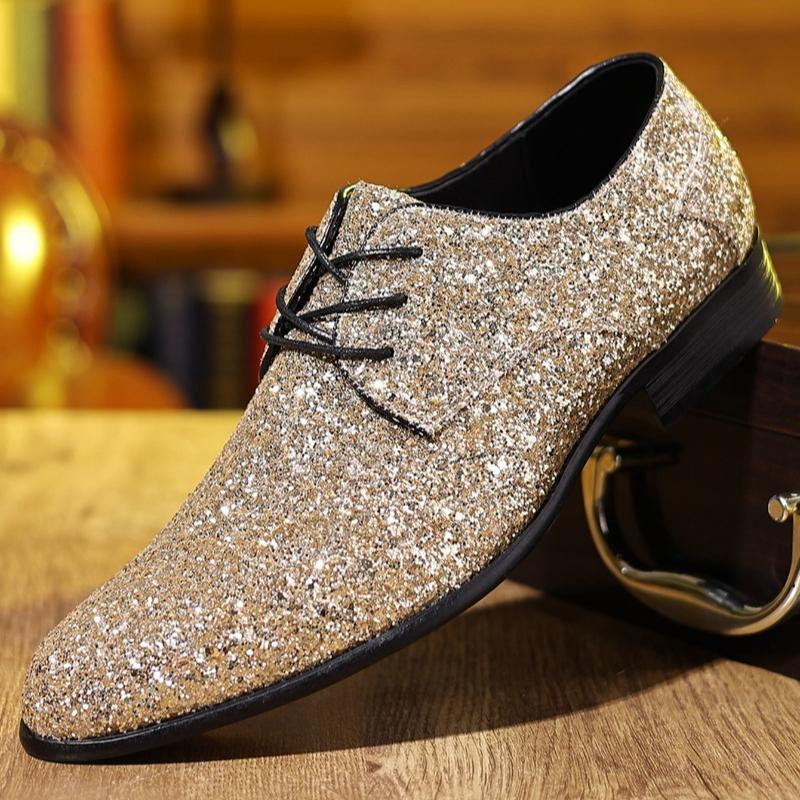 Pantofi de lux pentru bărbați, pantofi de nuntă cu paiete aurii și argintii, pantofi Oxford cu șireturi de înaltă calitate, pantofi plați de designer de modă pentru bărbați, mărime mare
