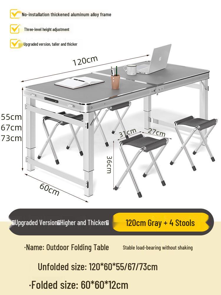 Adjustable Height Aluminum Folding Picnic Table & Chairs Set for Outdoor Camping & BBQ