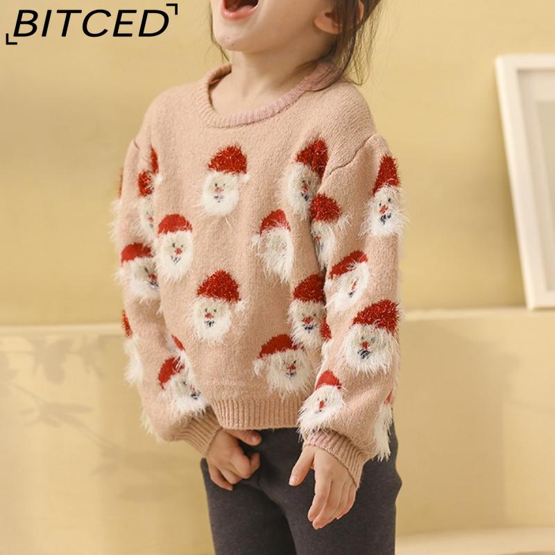 BITCED Autumn/Winter Christmas Collection Older Child's Knitted Sweater with Santa Claus Design Children's Pullover Christmas Jumper