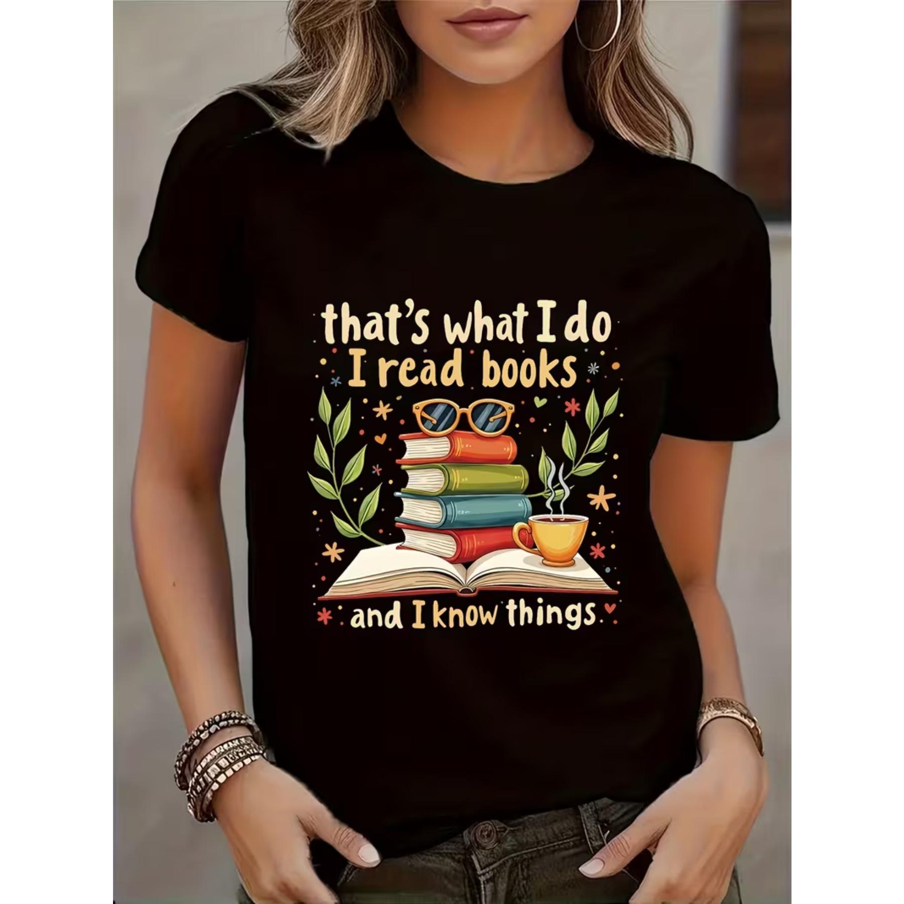 

Spring Summer Women s Clothing Book Lover Print T-Shirt Short Sleeve Crew Neck Casual Top XXL чорний