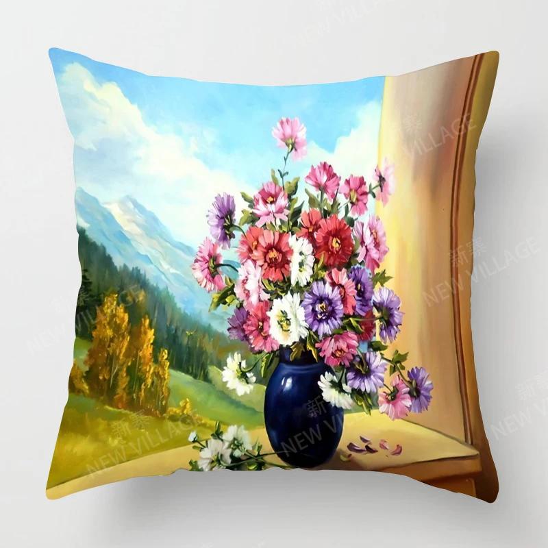 Dekoracja salonu w domu poszewki na poduszki Poszewka na poduszkę w stylu vintage malarstwa olejnego 45*45 poszewka 40x40cm 50x50 45x45