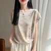 Womens Gradient Print Round Neck Short Sleeve Knit Top