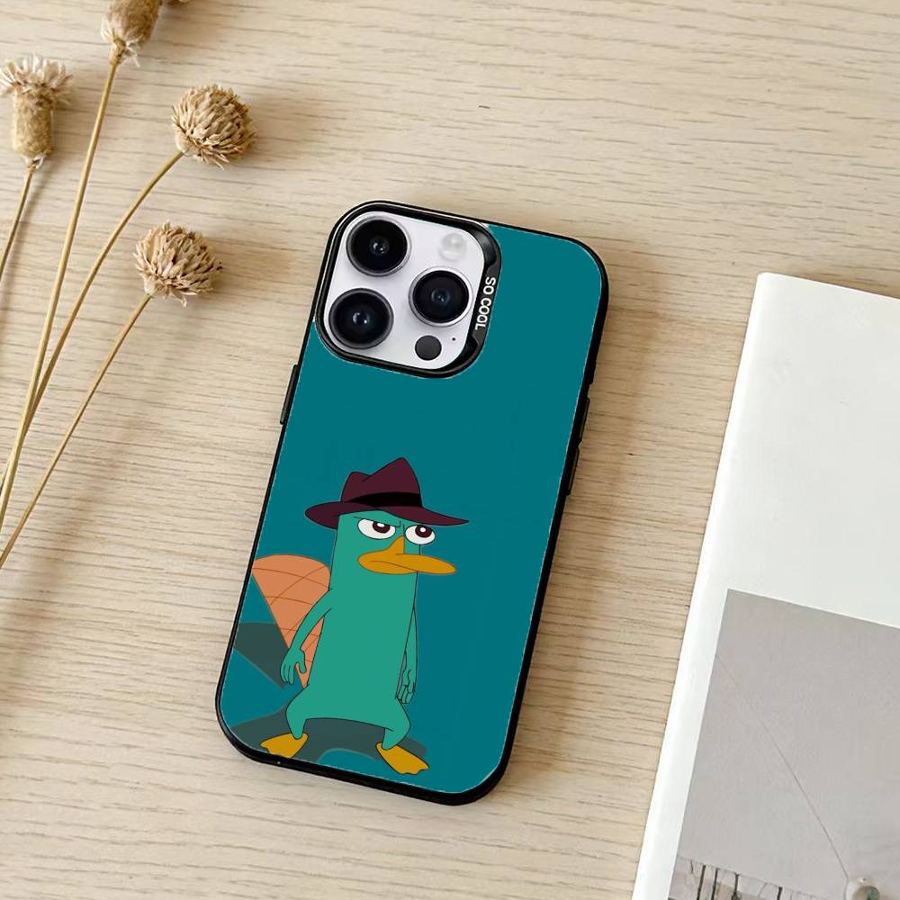 Cartoon P-Perry The Platypus Phone Case For iPhone 17,16,15,14,13,12,11,Pro Max,Plus Candy Silver Cover