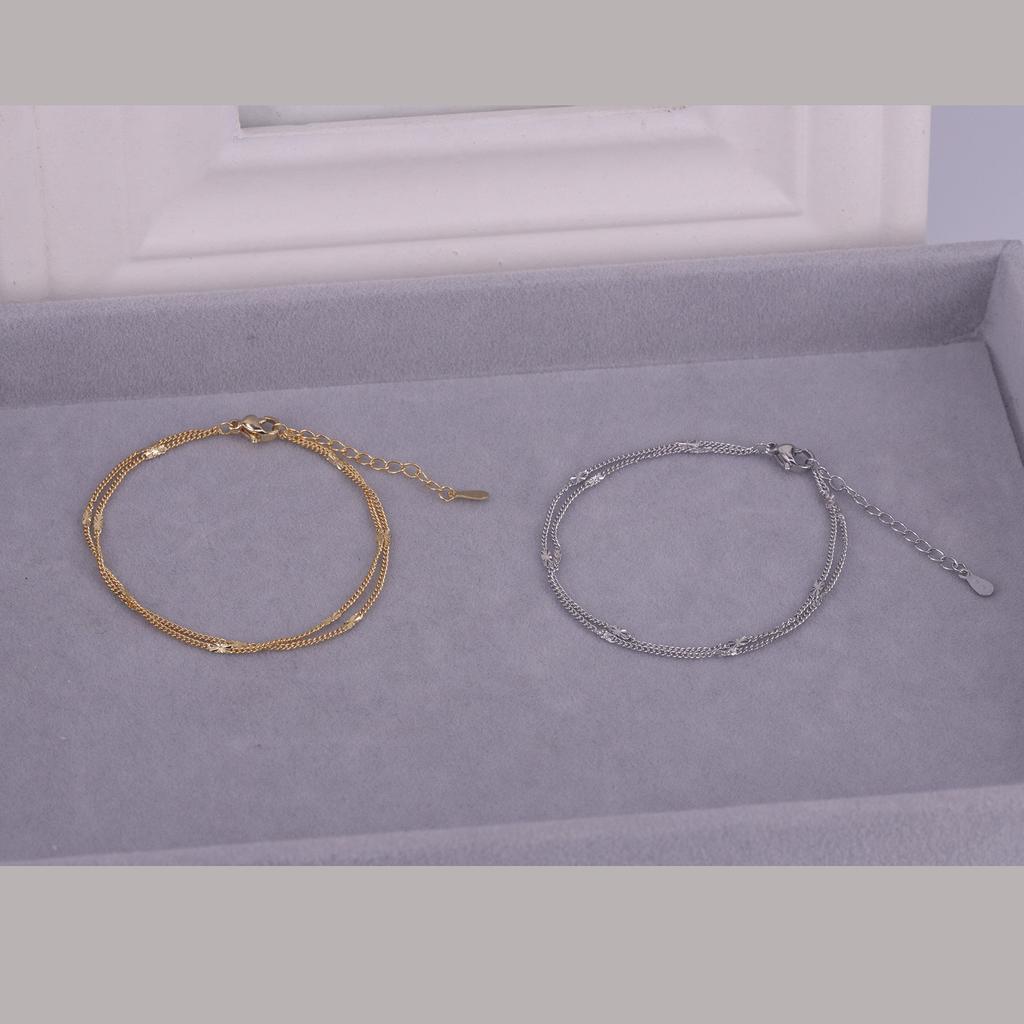 S925 Sterling Silver Double Layers Jednoduchý náramek pro ženy Temperament Elegantní Sweet Link Řetízkový náramek Šperky
