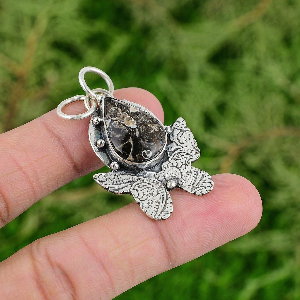 Daughters Day Deal Sterling Silver Turritella Agate Gemstone New Pendant Jewelry
