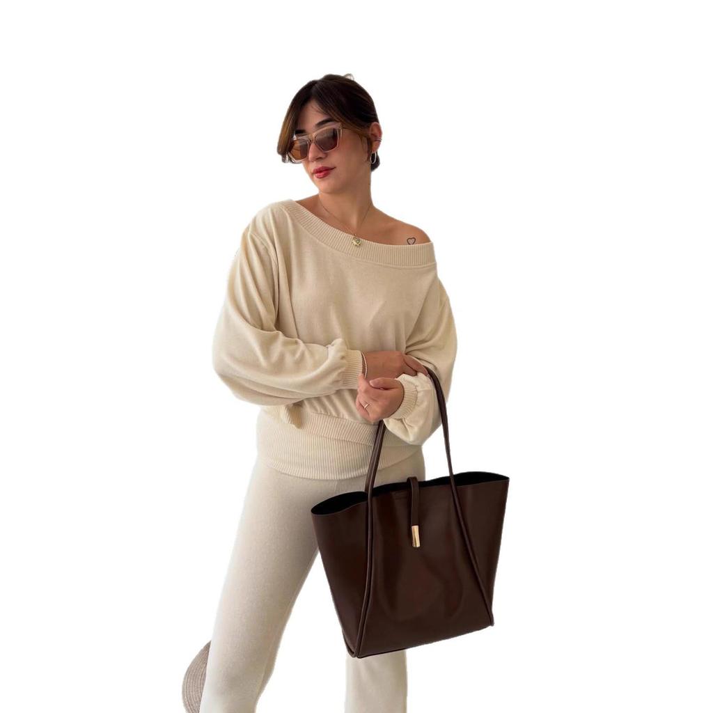 2025 Autumn Off-Shoulder Knit Top & Long Pants Set for Women