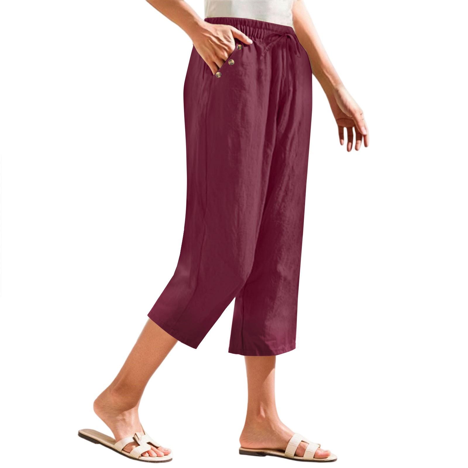 

Женские укороченные брюки Stralght Pants With Pockets Lightweight Caual Loose Trousers XL арбуз красный