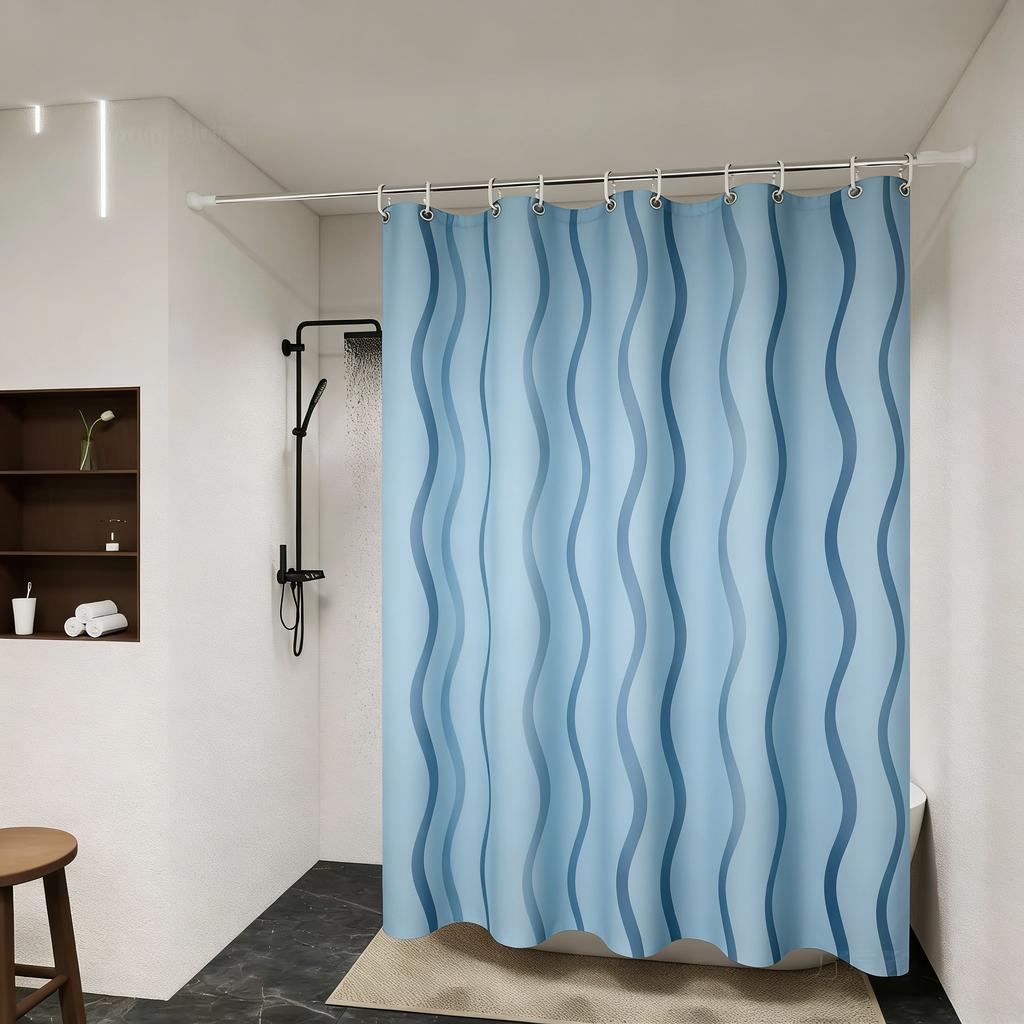 Modern Black Abstract Interwoven Line Art Waterproof Shower Curtain