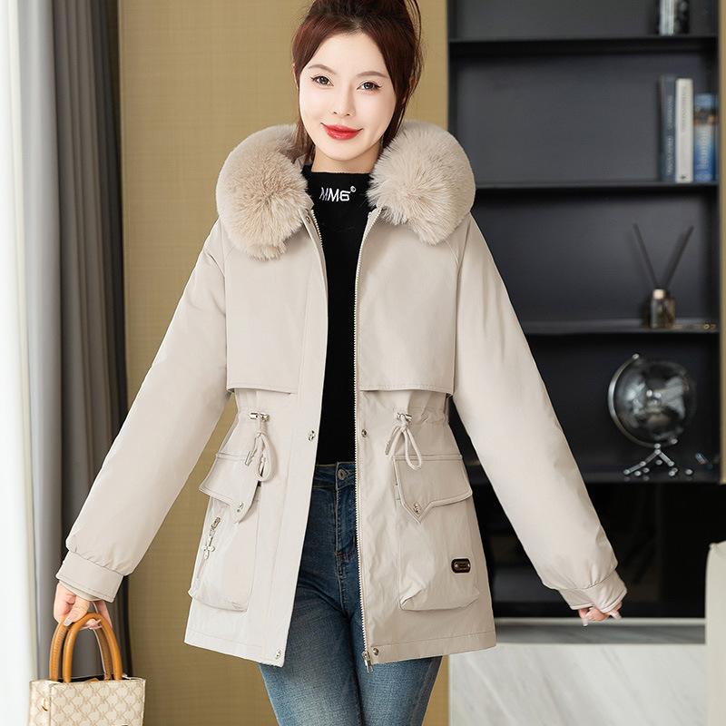 2025 winter new women's hooded detachable fur collar, versatile foreign style cotton clothes, one piece of clothing, three women's coats