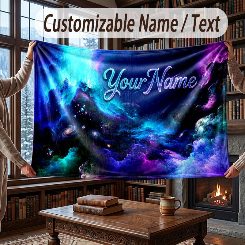 Coperta Cosmica a Tema Spaziale con Nome Personalizzato Testo Coperta Personalizzata Morbida Accogliente per Casa Divano Letto