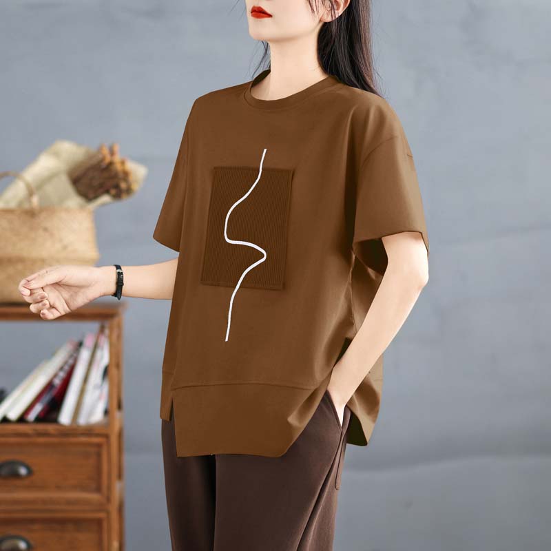 DIMANAF 2025 Summer Short T-Shirt Women Printing Plus Size Short Sleeve Loose Asymmetrical Tops Tees