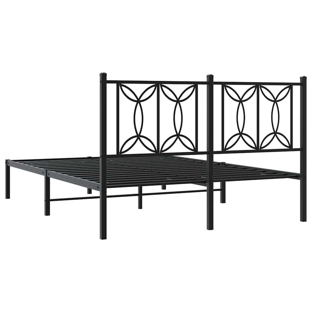 Metal Bed Frame with Headboard Black 140 X 190 Cm