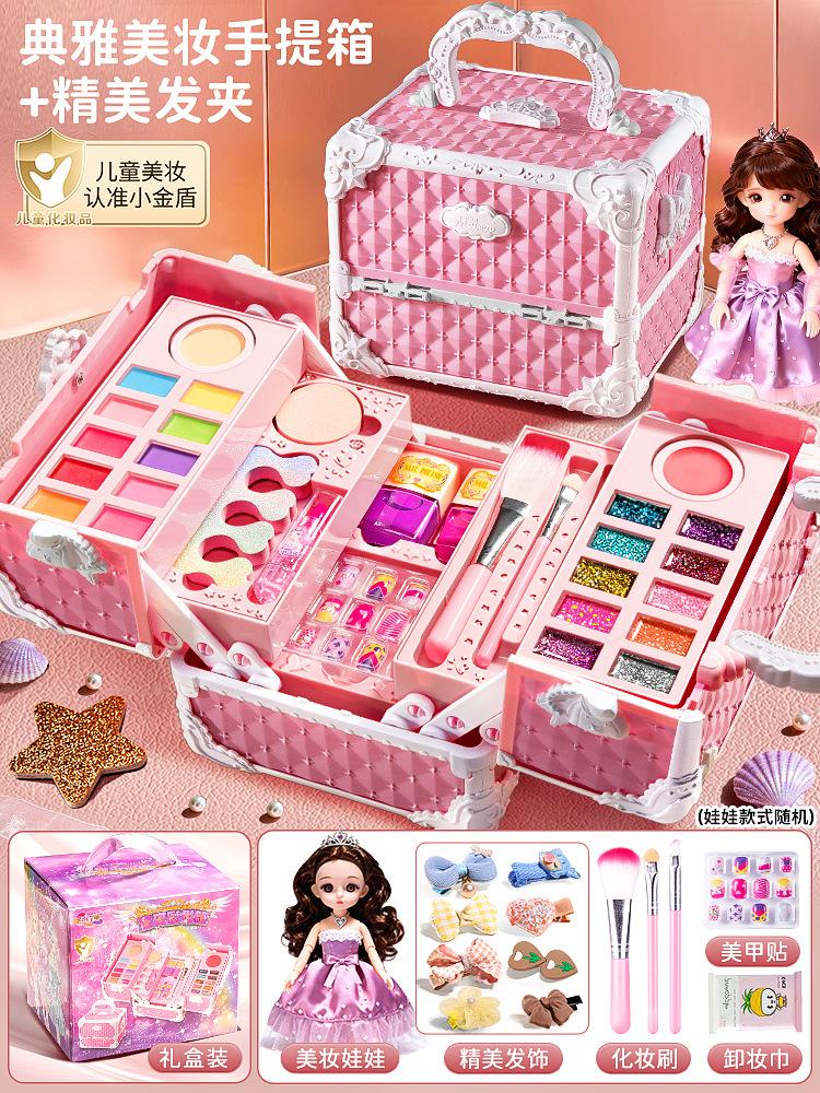 Kinderen wasbare make-up meisjes speelgoed - Kinderen make-up kit voor meisjes, echte make-up set, kleine meisjes make-up kit voor peuters kinderen pr