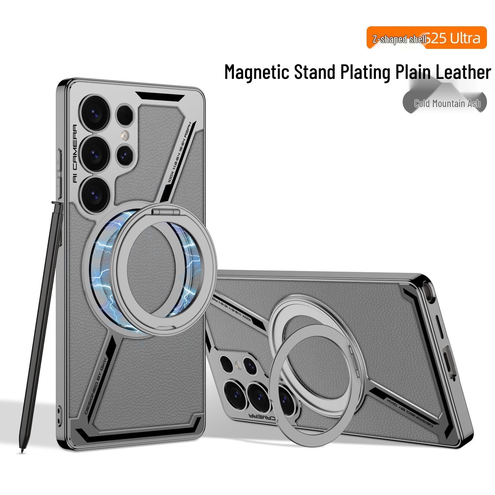 

Samsung S25 Ultra Protective Case with Magnetic Rotating Stand – Anti-fall, Electroplated Leather Cover SM-S25Ultra [Case Only]