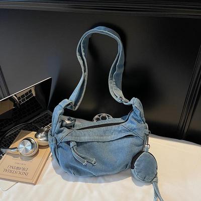 2025 Trendy Women's Crescent Denim Shoulder & Crossbody Bag - Large Capacity, Lightweight & Casual