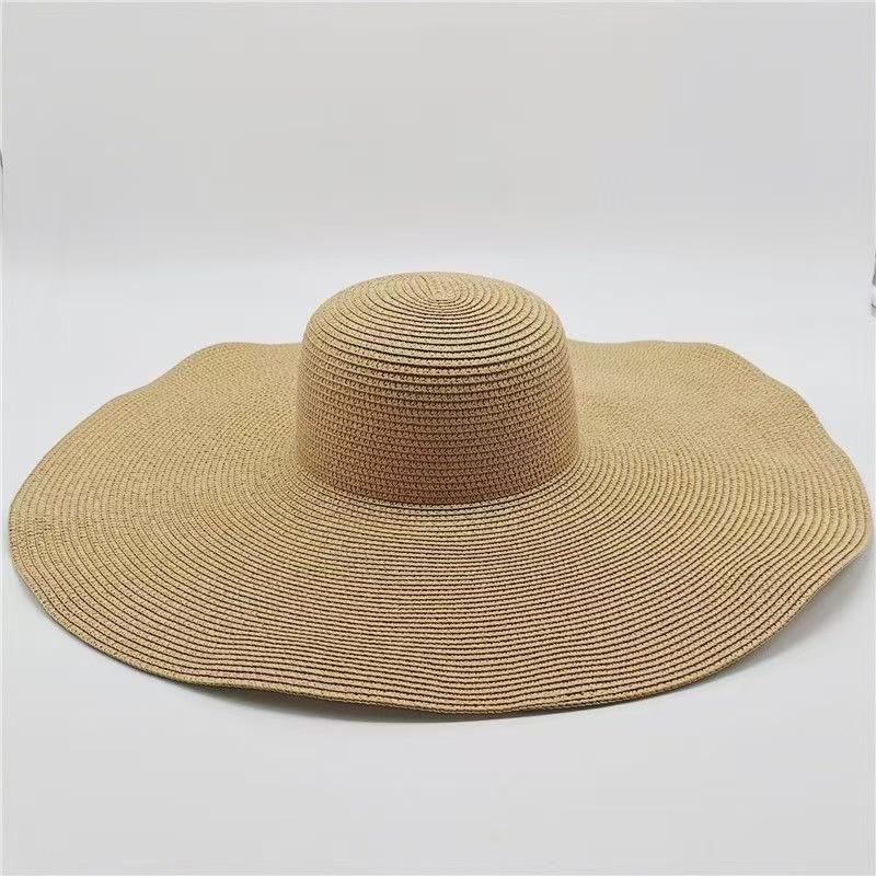 Flat-top straw hat women's straw top hat, new summer big-brimmed sun hat, seaside vacation sun hat