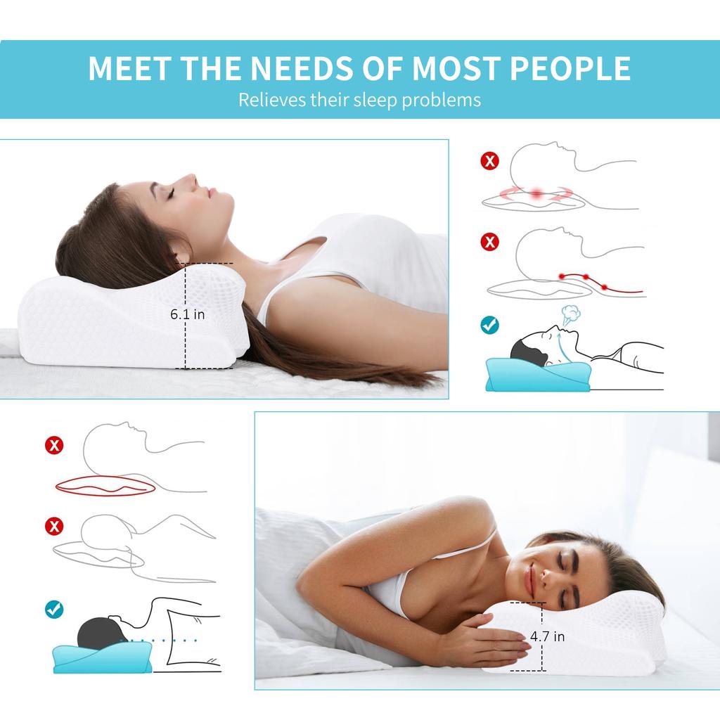 Ergonomic Orthopedic Neck Support Pillow Contour Memory Foam Pillow Cervical Pillow for Neck Pain Relief