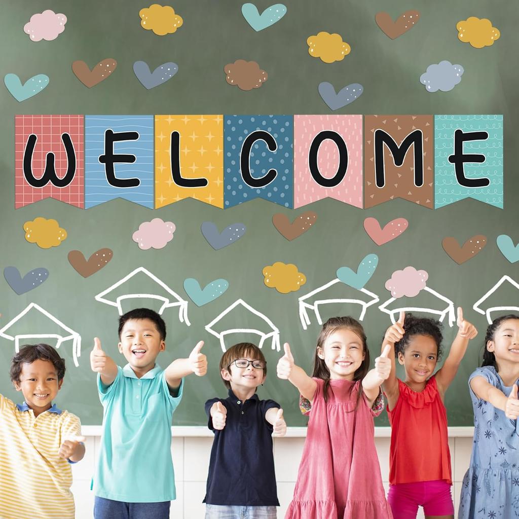 57pcs Boho Rainbow Welcome Banner Welcome Bulletin Board Set for Classroom Decoration Back to School Supplies