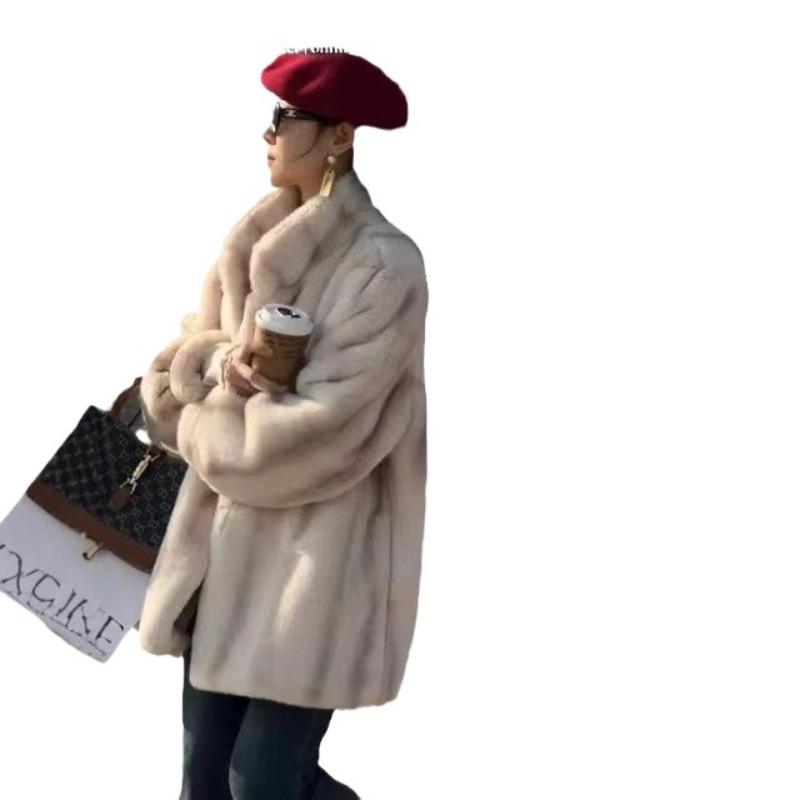 New retro cross mink imitation fur coat women's winter thickened high-sense celebrity imitation mink long knee coat