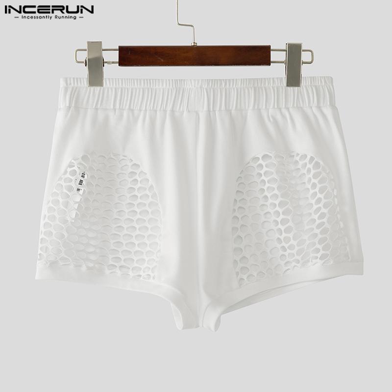 INCERUN Men Elastic Waist Back Hollow Patchwork Homewear Mini Shorts Pants Pajamas