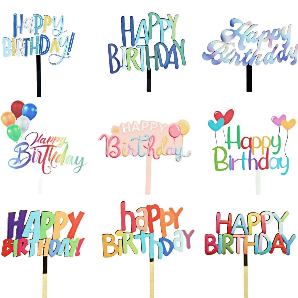 Topper per Torta di Compleanno Acrilico Colorato Stampa Fronte-Retro Decorazioni per Feste di Compleanno Topper per Cupcake per Bambini Adulti