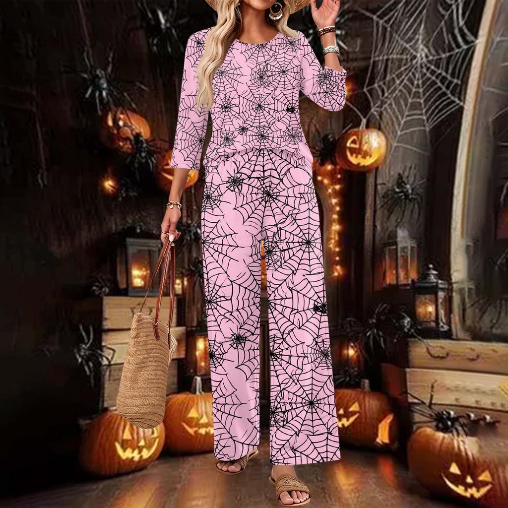 Women's Casual Two-Piece Set Round Neck 3/4 Sleeve Loose Fit Top and Pants for Everyday Wear